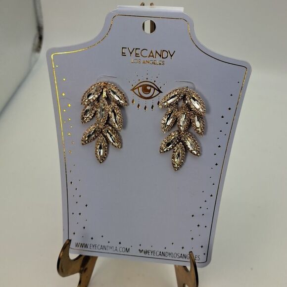 EyeCandy Los Angeles Chandelier Pierce Earrings Gold-tone Marquis Rhinestone NWT - Picture 2 of 7